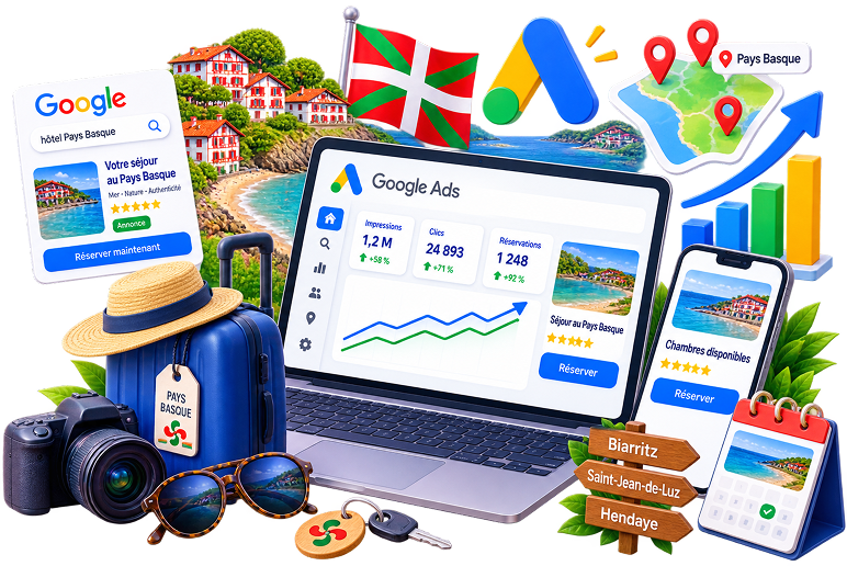 Google Ads tourisme au Pays Basque — Des campagnes qui remplissent vos chambres en saison
